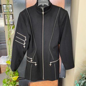 Vtg Paracuso Black Wool Coat w/ Silver Stars sz M